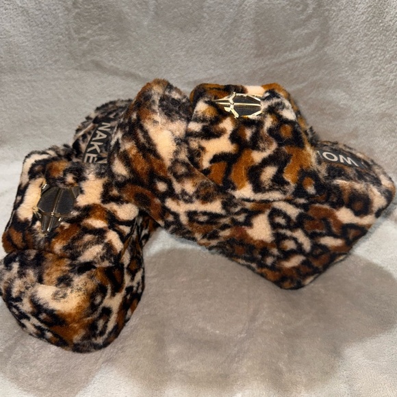Naked Wolfe Shoes - Fuzzy Leopard Print Platform Sandal - Brown Black Cream